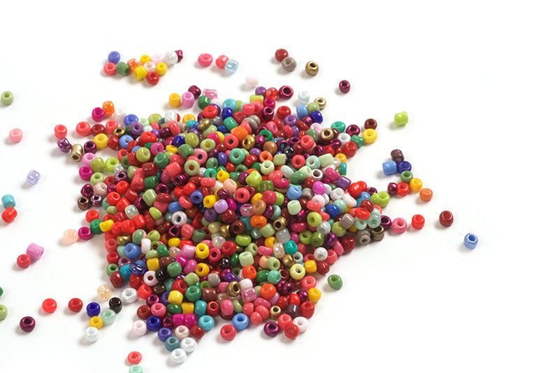 Seed beads, 12/0, ca. 2.5-3x1,5-2,5 mm, multicolour, ca. 15 gram