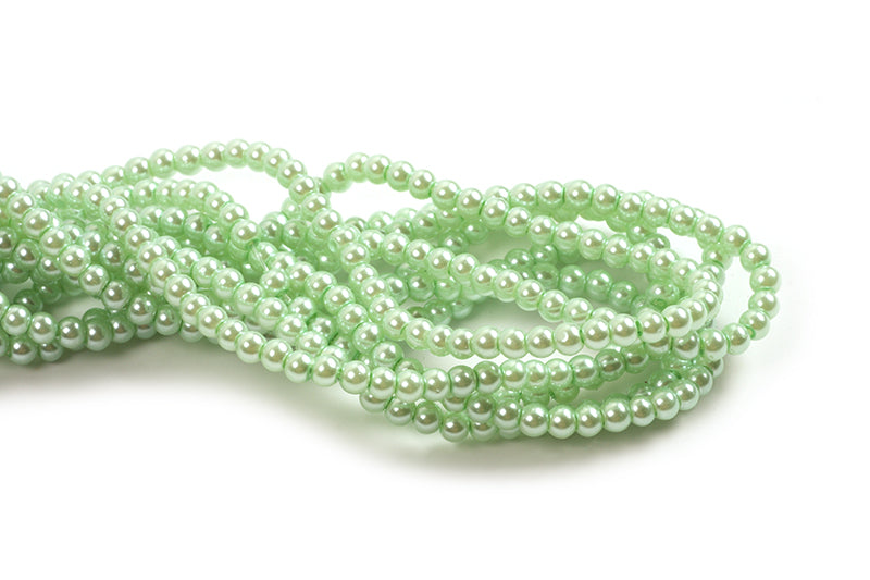 Glasperle, perlemor, ca. 3 mm, mintfarvet, ca. 195 perler
