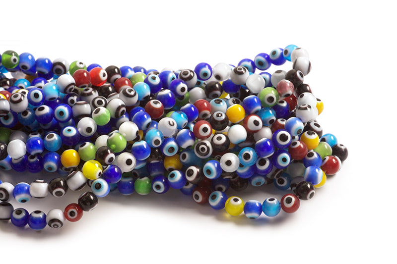 Glasperle, evil eye, ca. 6 mm, multicolour, 1 streng