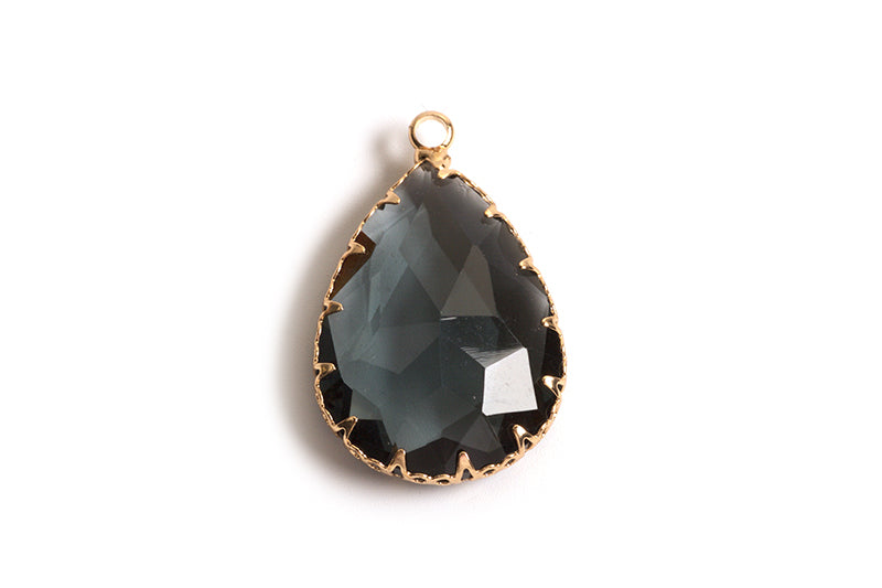 Vedhæng, glas, ca. 30x19x6 mm, FG, gråblå, 1 stk.