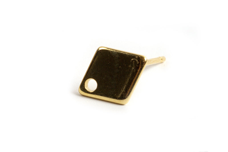 Ørestikker, harlekin m/hul, 9x7 mm, rustfrit stål forgyldt med 24K guld, vandfast, 1 par