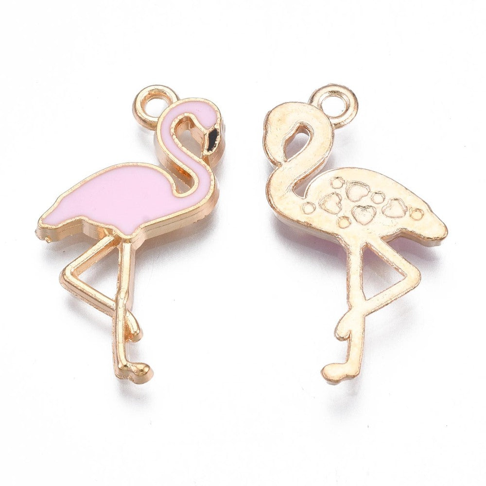 Vedhæng, Flamingo, ca. 25x15mm. Emalje perle, 2 stk.