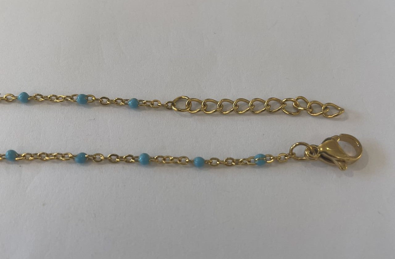 Armbånd m/turkise emaljeperler, 25cm, FG rustfrit stål, 1 stk.