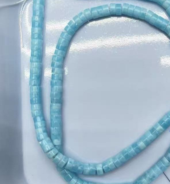 Larimar , rørsten, ca. 4x 2.5mm, 1 streng
