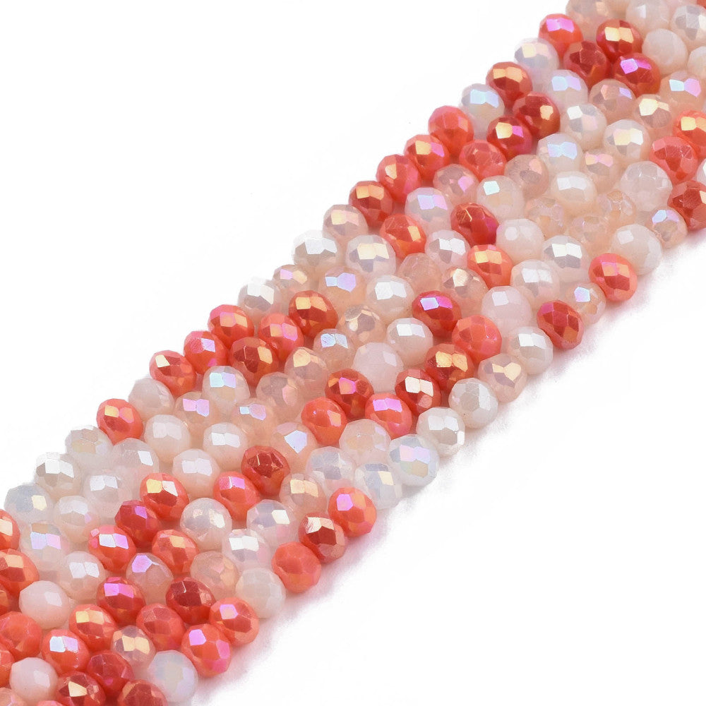 Glasperle, facetslebne, rondel, rød med nuancer, 3x2.5 mm, 1 streng