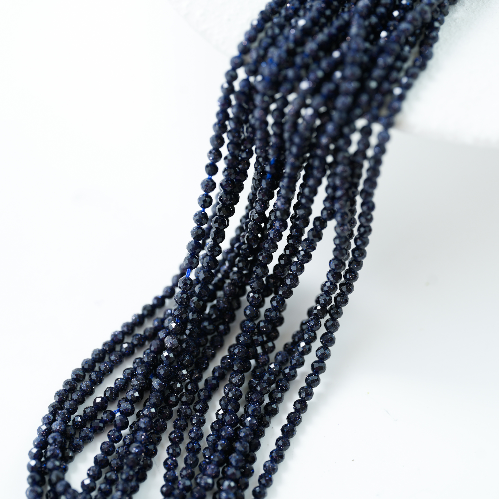 Blue Golden Sandstone,Diamantslebet Rund, 2.5mm/37cm,Hel Streng