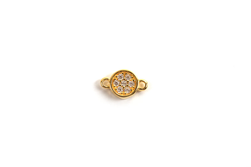 Vedhæng, link, mønt med klare rhinsten, ca. 8x4,5 mm, FG 925s, 1 stk.