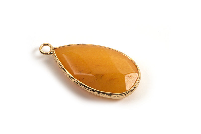 Vedhæng, ca. 33x16x6 mm, honninggul jade, forgyldt, 1 stk.