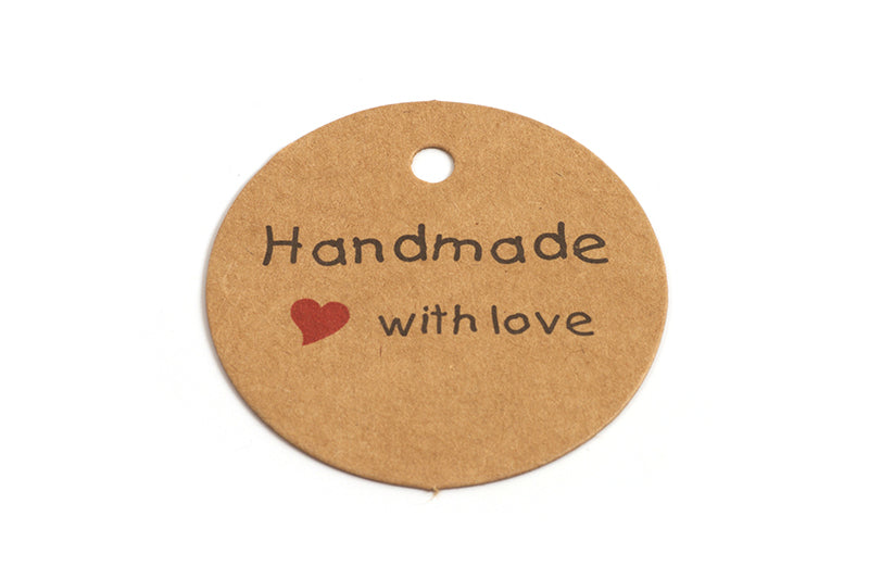 Kort "Handmade with love", 45 mm, 25 stk.