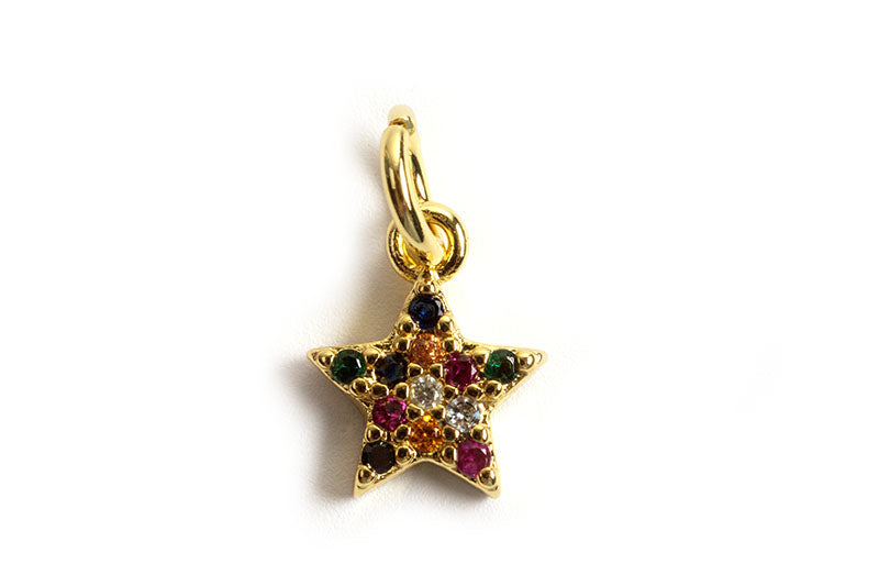 Vedhæng, stjerne m/farvede zirkonia, ca. 8x7 mm, FG, 1 stk.