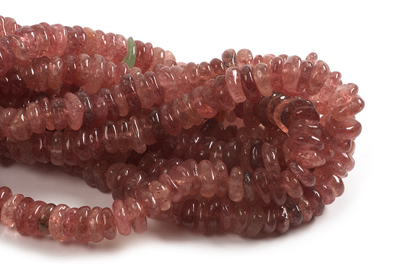 Jordbær Quartz, nugget, ca. 11-14x2-3 mm, 1 streng