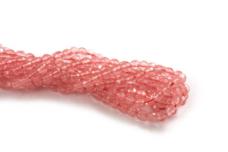 Cherry Quartz, facet, ca. 4 mm, 1 streng