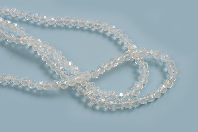 Glasperle, rondel, facet, klar, 3x2 mm, 1 streng