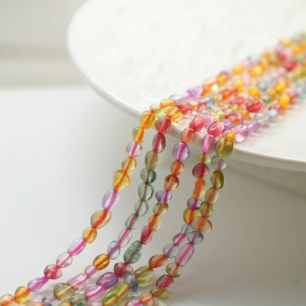 Naturlige krystalperler,5-10mm/39cm,Hel Streng - Blandet