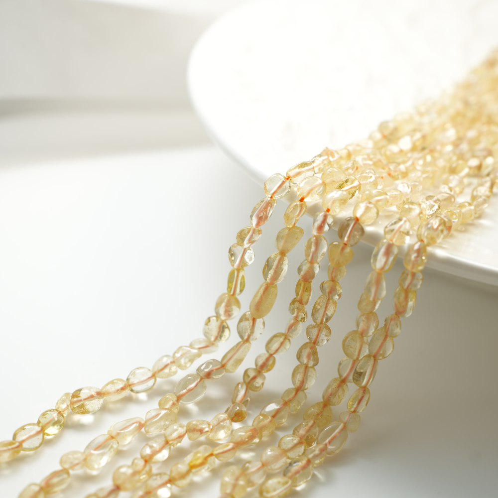 Naturlige krystalperler,5-10mm/39cm,Hel Streng - Citrongul