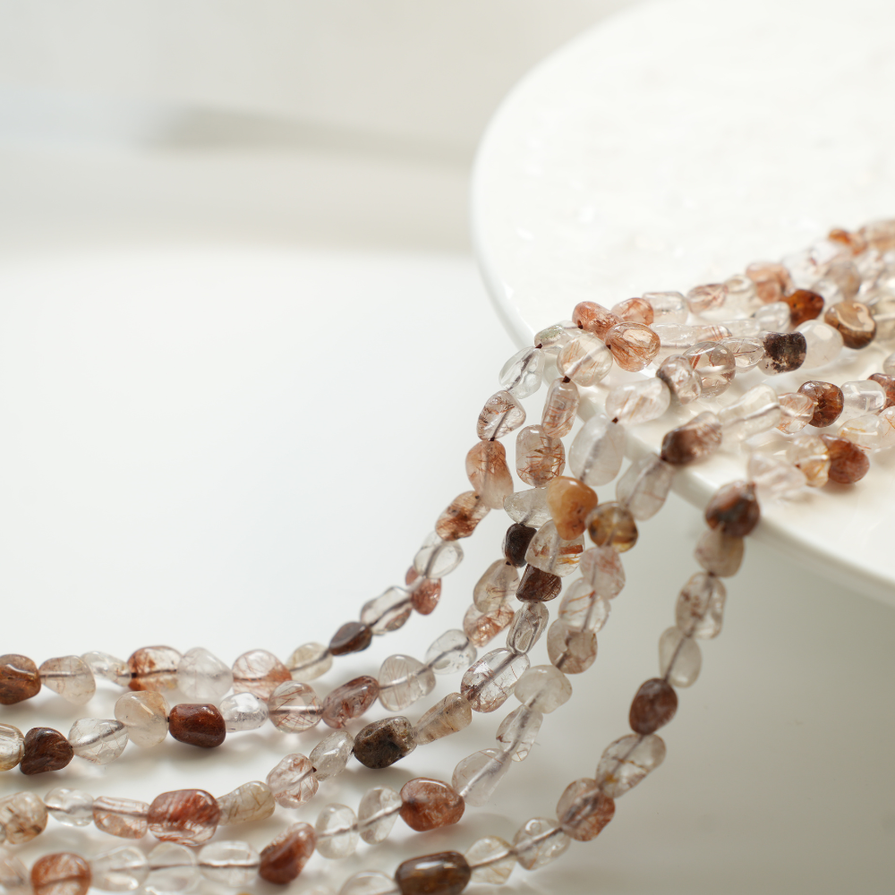 Naturlige krystalperler,5-10mm/39cm,Hel Streng - Ravfarvet
