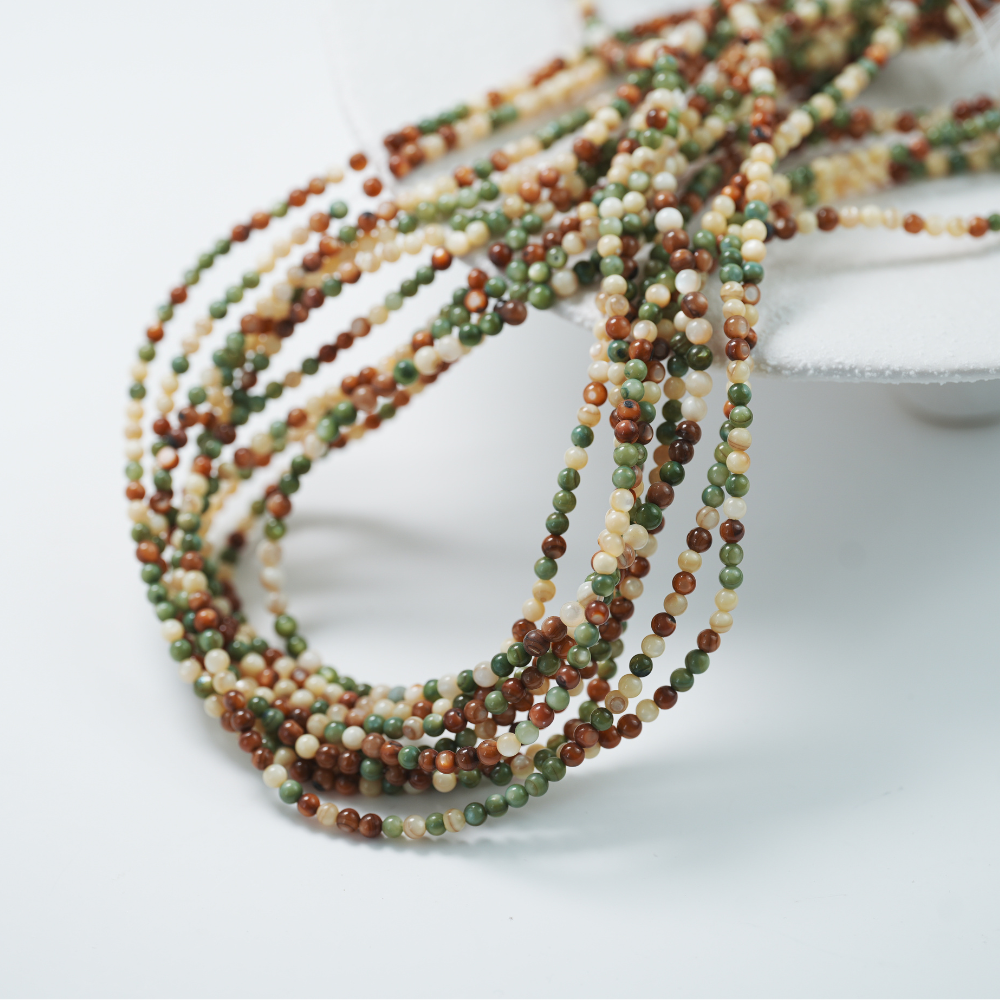 Naturlige skal perler,3mm rund, hel streng 38cm - Mix2