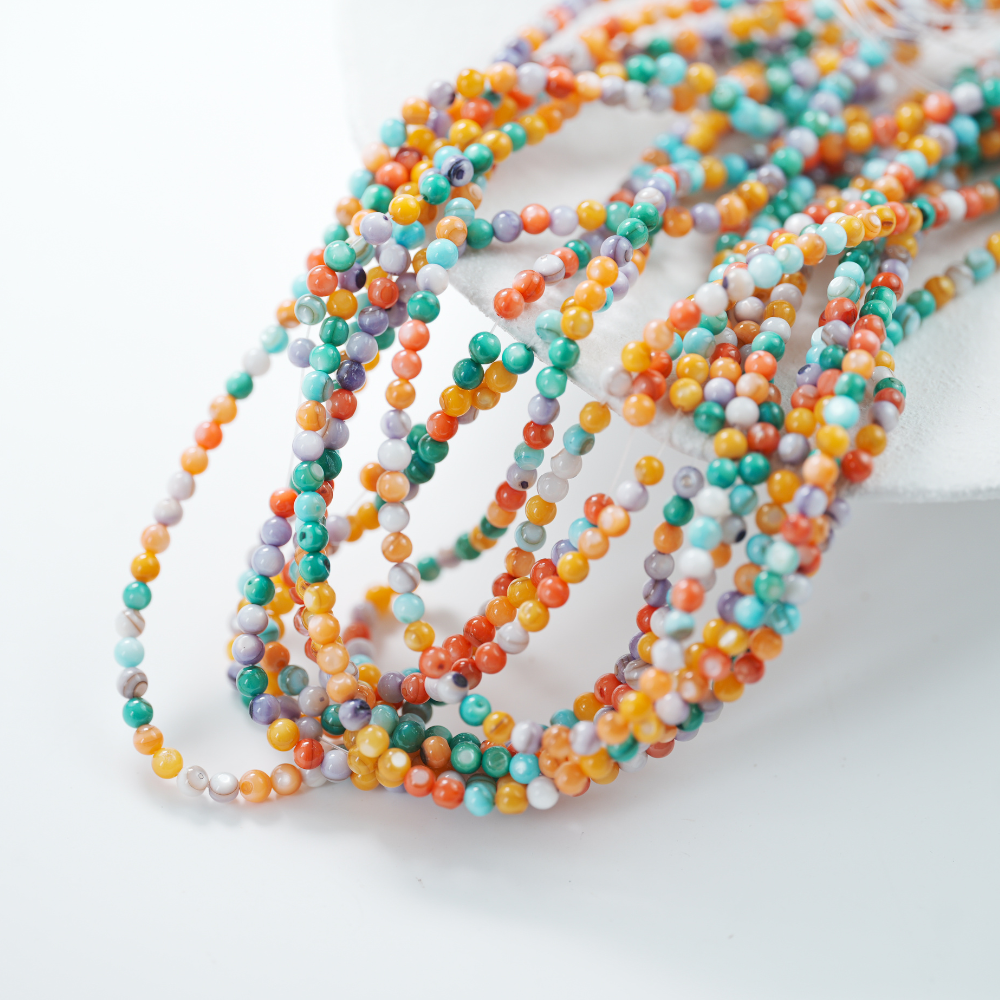 Naturlige skal perler,4mm rund, hel streng 38cm - Mix