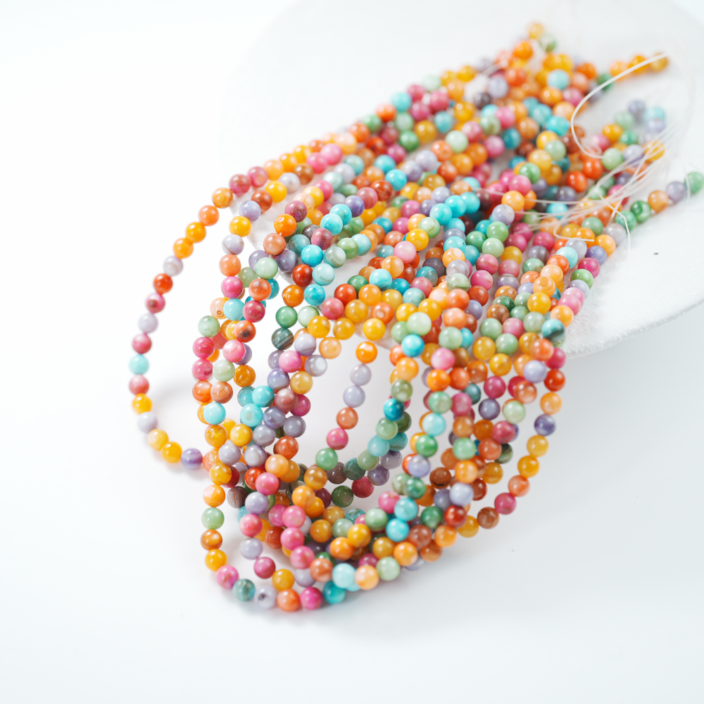 Naturlige skal perler,6mm rund, hel streng 37cm - Mix