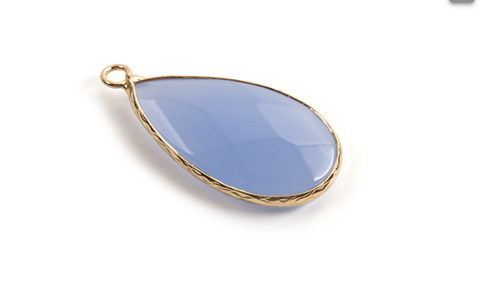 Vedhæng, ca. 33x16x6 mm, blå jade, forgyldt, 1 stk.