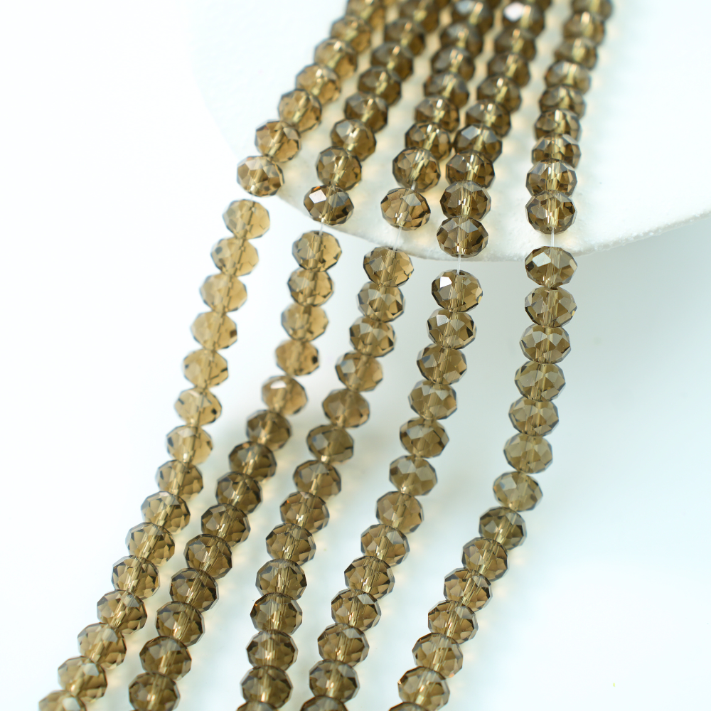 Zirkon,Diamantslebet Rund, 10*7.5mm/49cm,Hel Streng - Brun