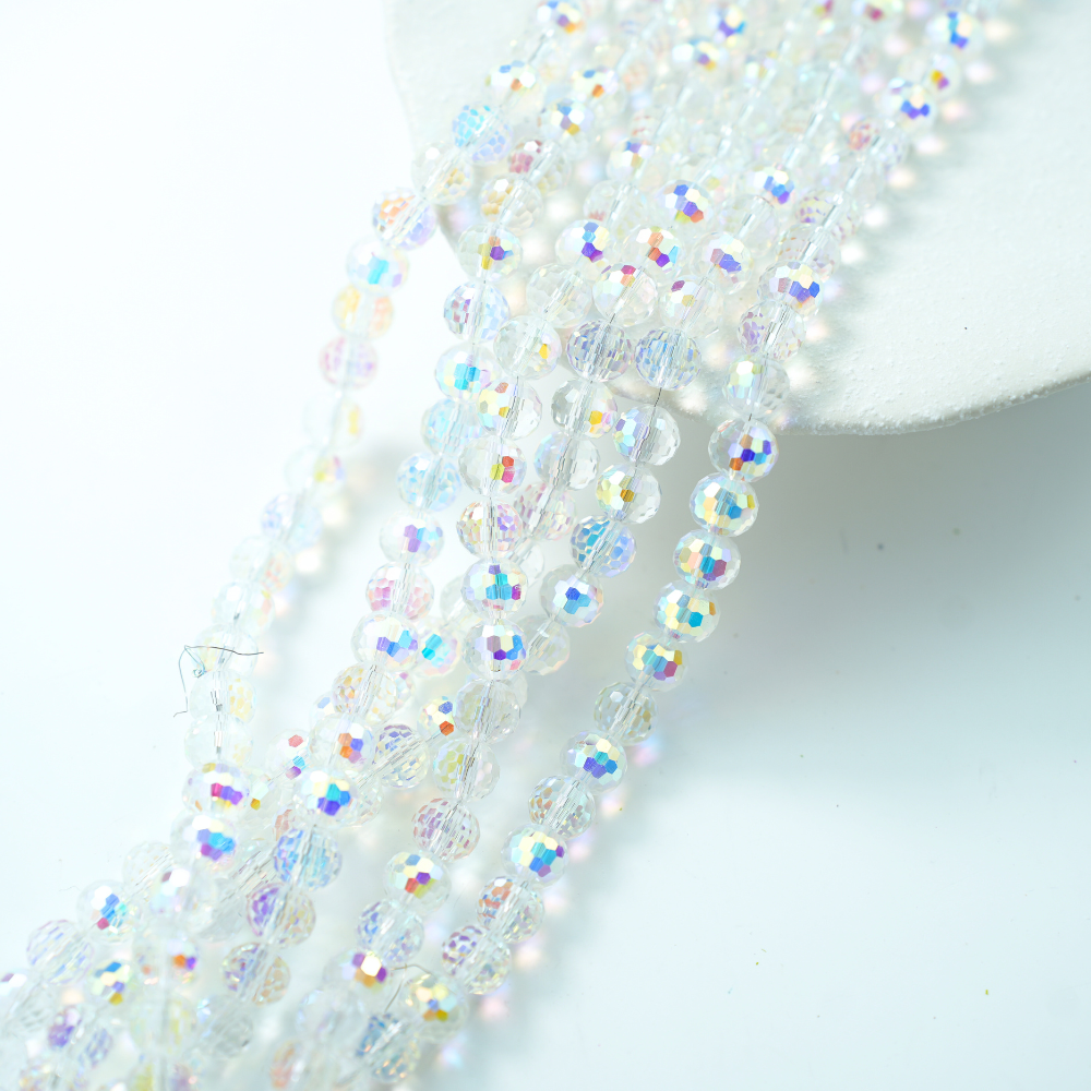 Zirkon,Diamantslebet Rund, 10*8.5mm/60cm,Hel Streng - Farverig