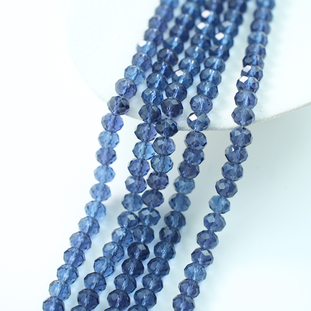 Zirkon,Diamantslebet Rund, 10*8mm/49cm,Hel Streng - Navy