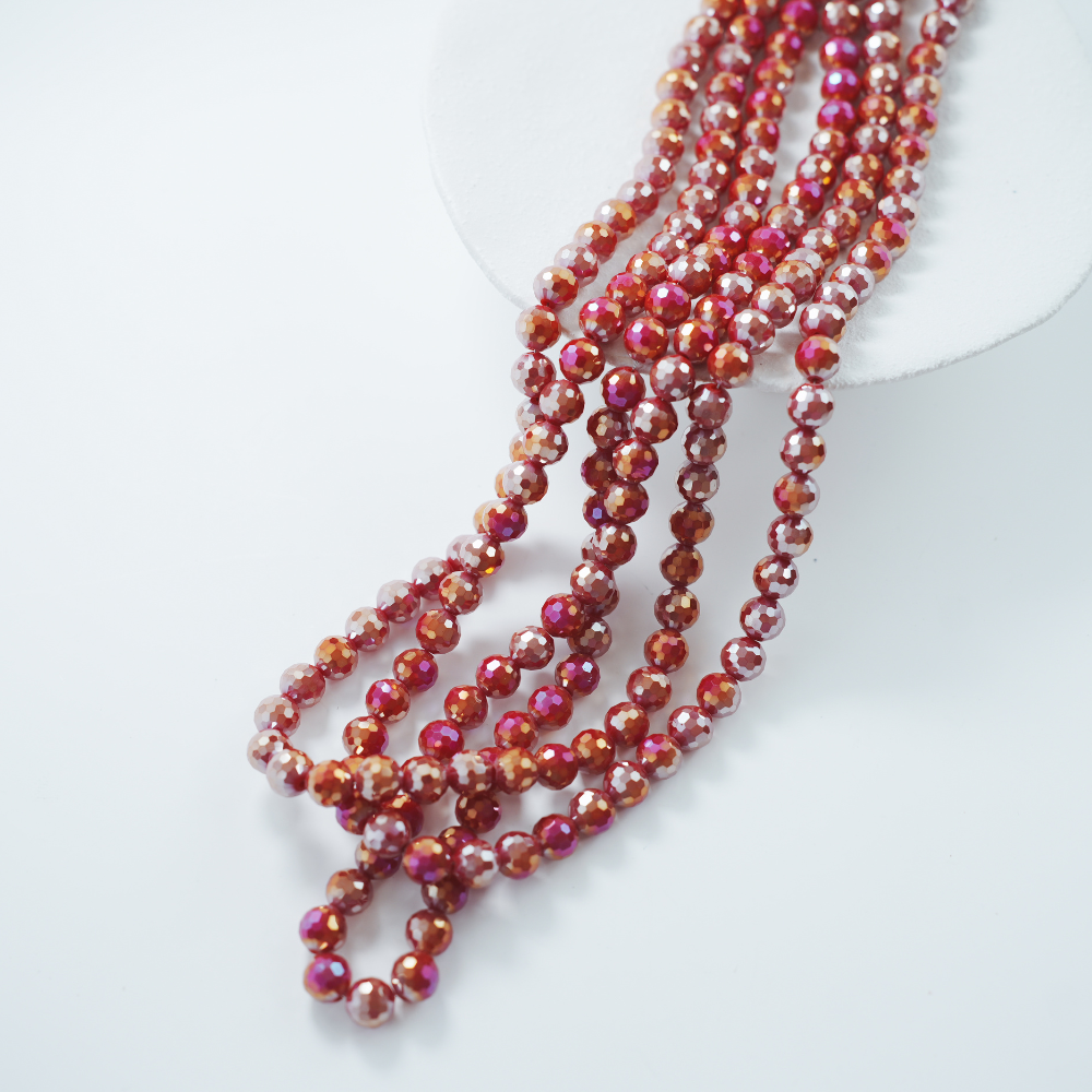Zirkon,Diamantslebet Rund, 10*9.5mm/60cm,Hel Streng - Rød