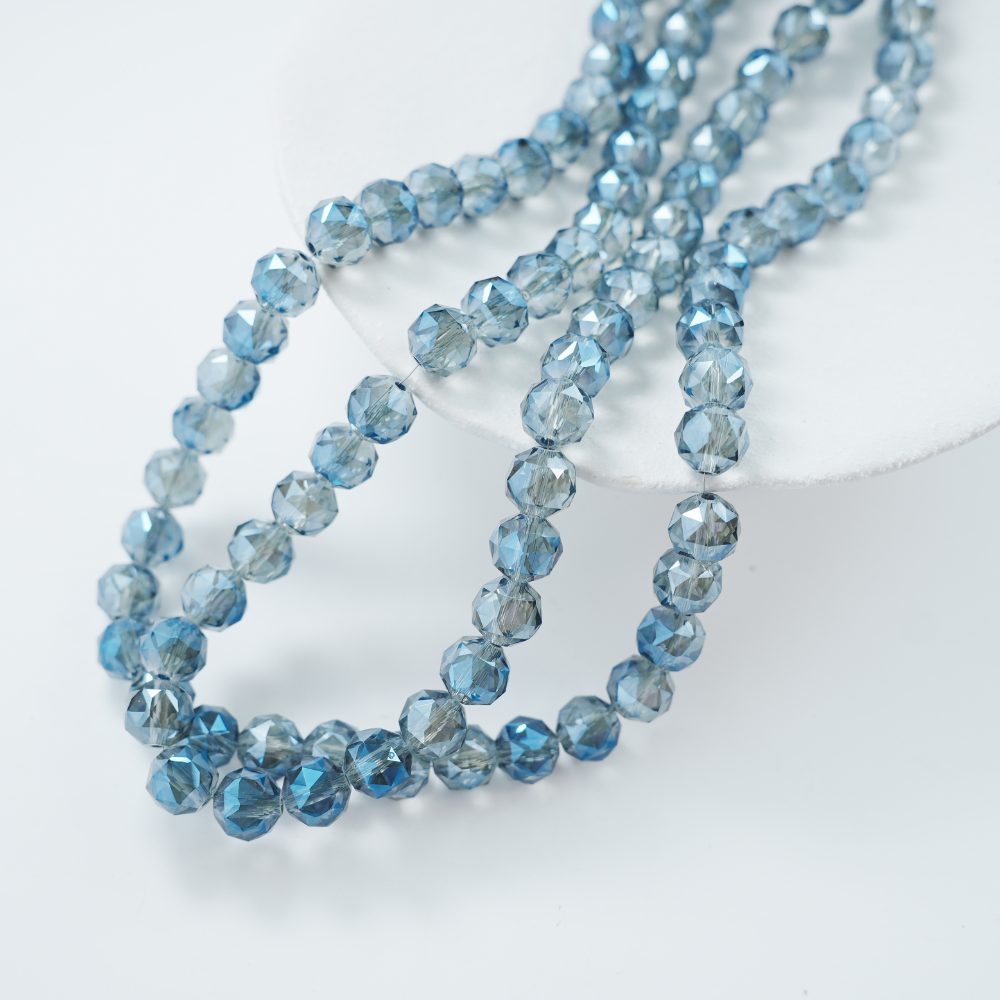 Zirkon,Diamantslebet Rund, 11*11.5mm/55cm,Hel Streng - Dybhavesblå