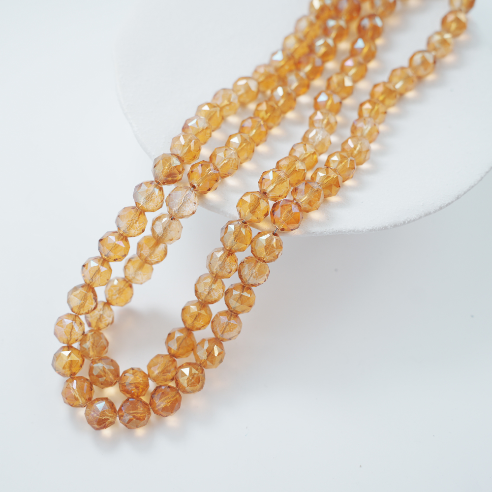 Zirkon,Diamantslebet Rund, 11*11.5mm/55cm,Hel Streng - Gul