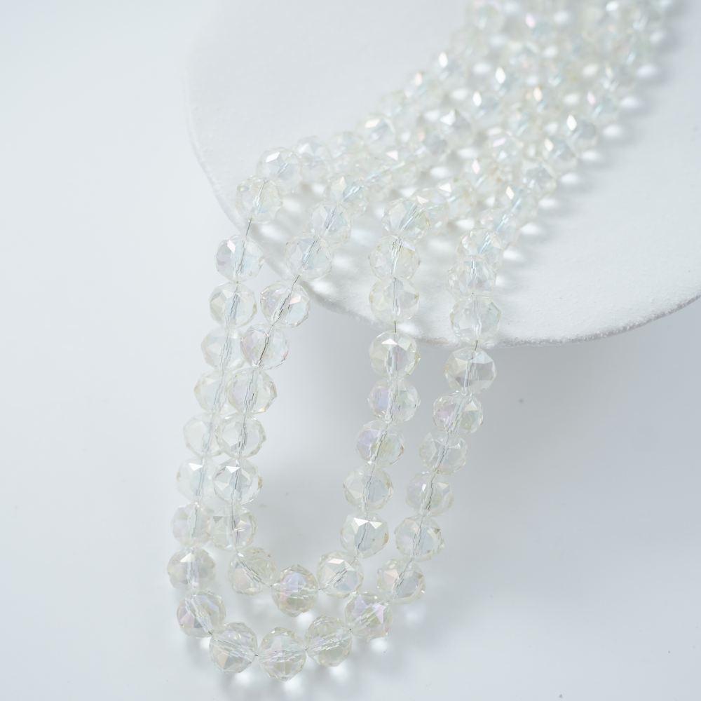 Zirkon,Diamantslebet Rund, 11*11.5mm/55cm,Hel Streng - Hvid