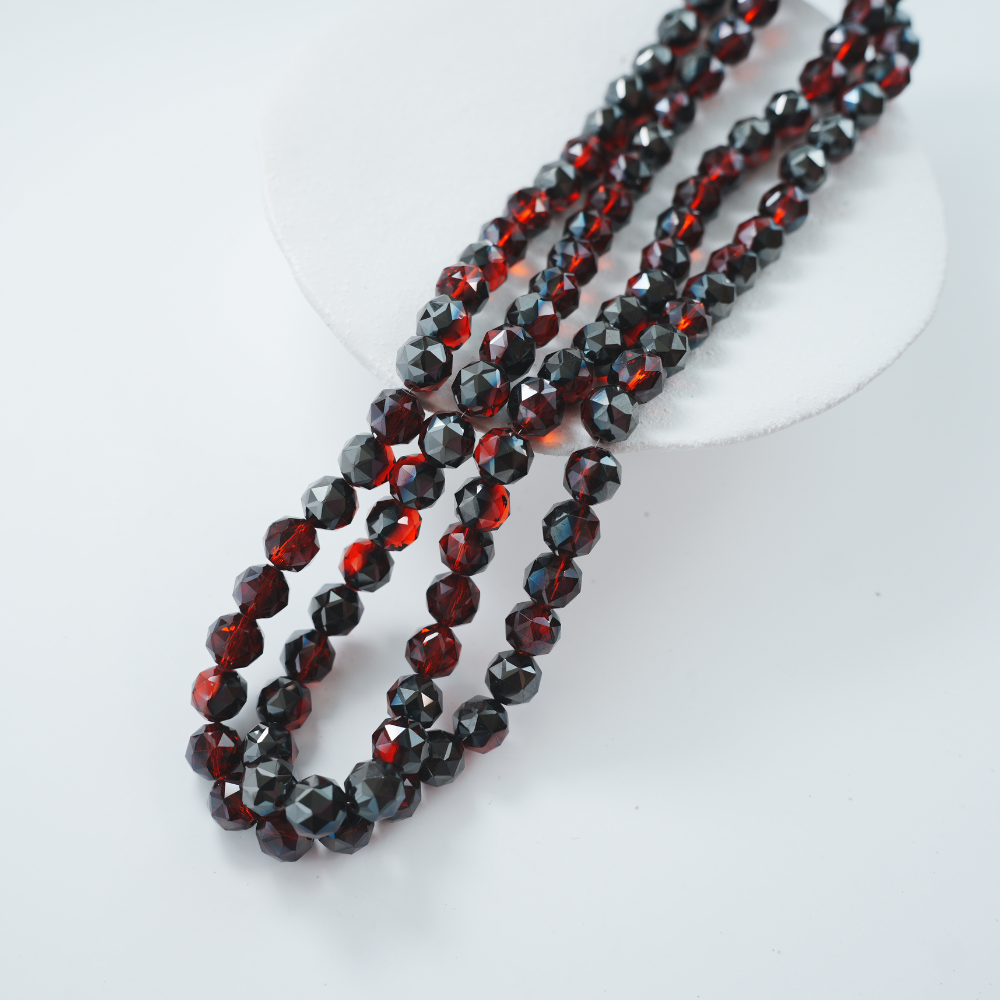 Zirkon,Diamantslebet Rund, 11*11mm/55cm,Hel Streng - Valmuerød
