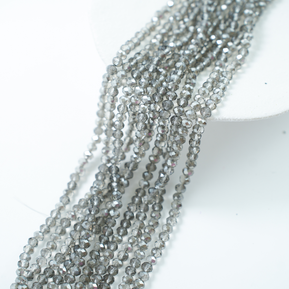 Zirkon,Diamantslebet Rund, 6*5mm/38cm,Hel Streng - Grålig sølv