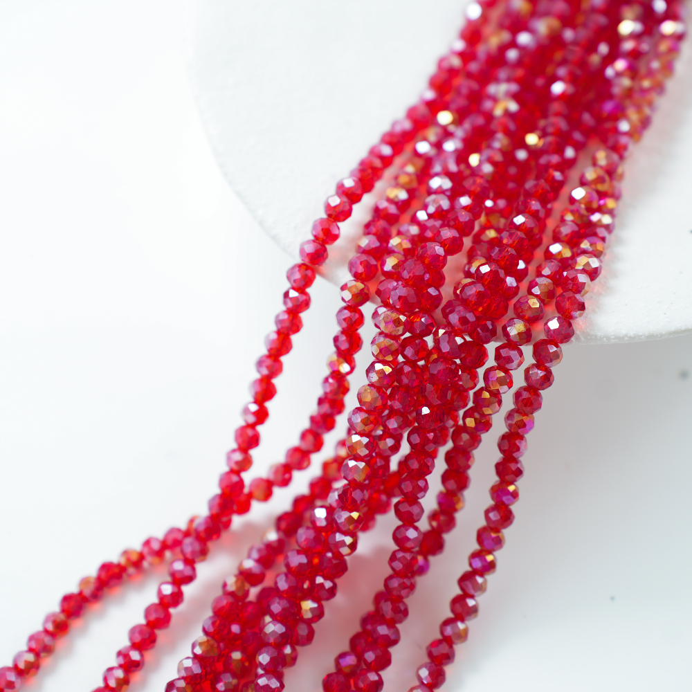 Zirkon,Diamantslebet Rund, 6*5mm/38cm,Hel Streng - Valmuerød