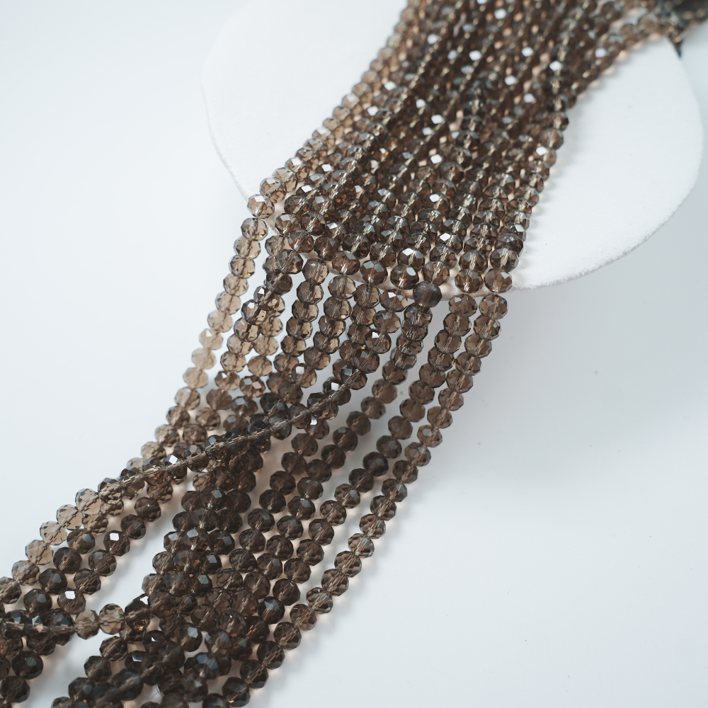 Zirkon,Diamantslebet Rund, 6*7.5mm/38cm,Hel Streng - Brun