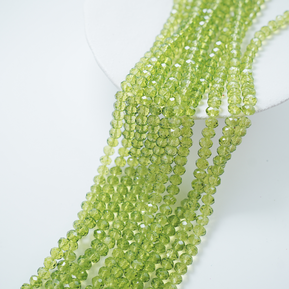 Zirkon,Diamantslebet Rund, 6*8mm/42cm,Hel Streng - Støvet Grøn