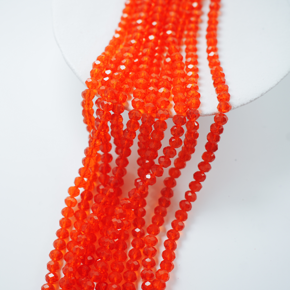Zirkon,Diamantslebet Rund, 6*8mm/42cm,Hel Streng - Valmuerød