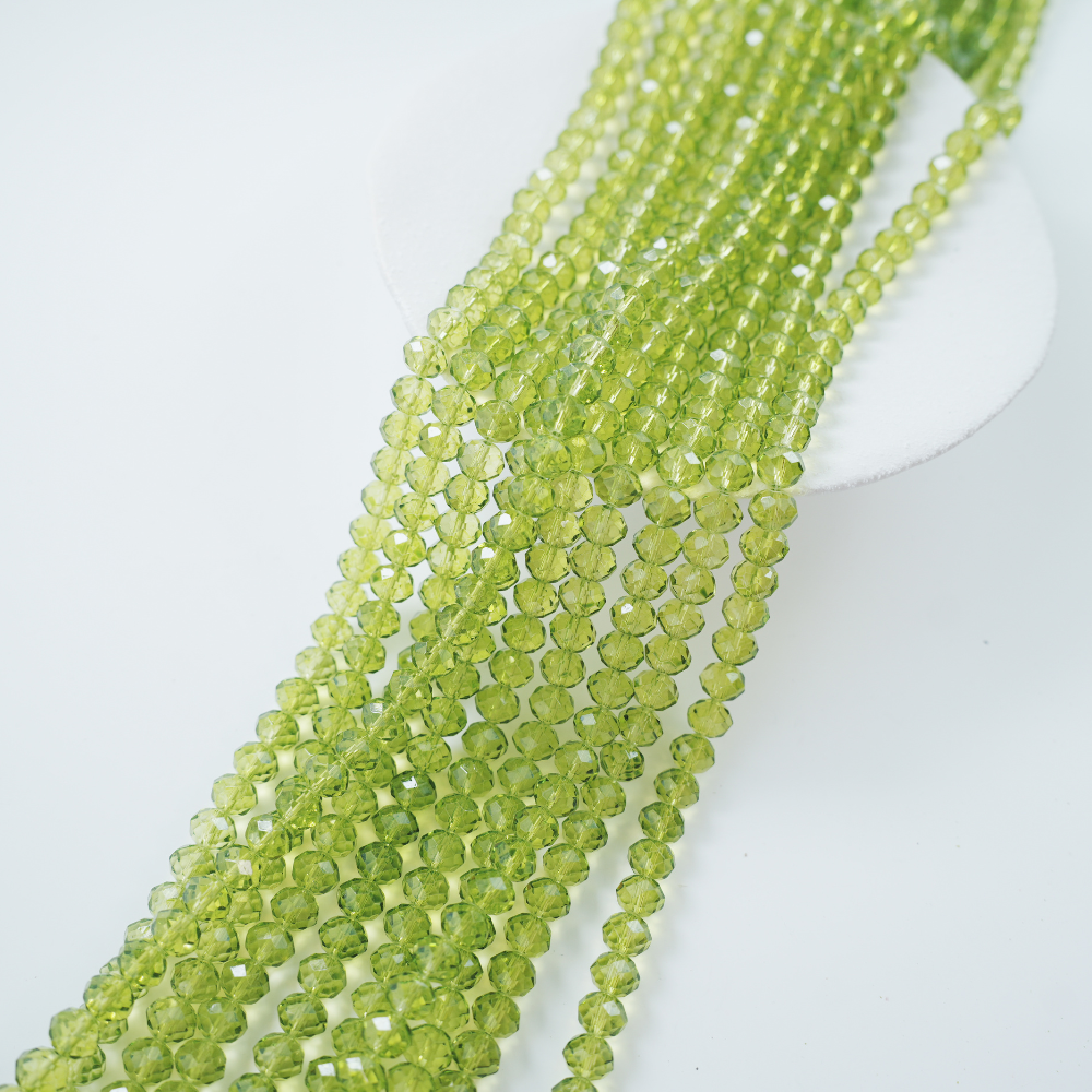 Zirkon,Diamantslebet Rund, 8*10mm/52cm,Hel Streng - Støvet Grøn