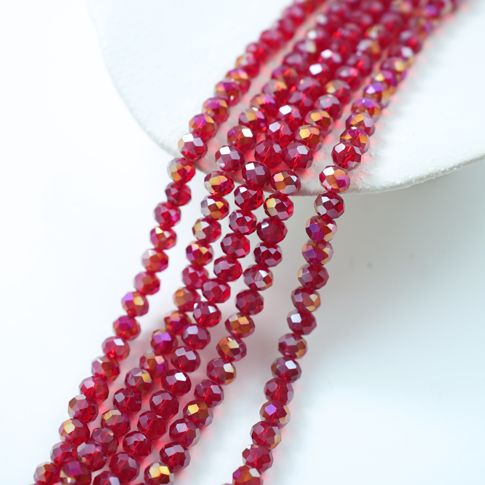 Zirkon,Diamantslebet Rund, 8*6.5mm/40cm,Hel Streng - Red Scarlet
