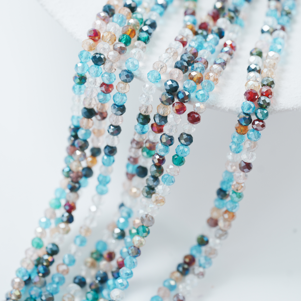 Zirkon,Diamantslebet Rund, 8*6mm/40cm,Hel Streng - Aqua Mix