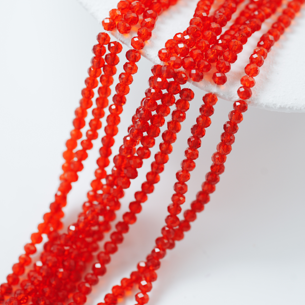 Zirkon,Diamantslebet Rund, 9.5*7.5mm/49cm,Hel Streng - Rød