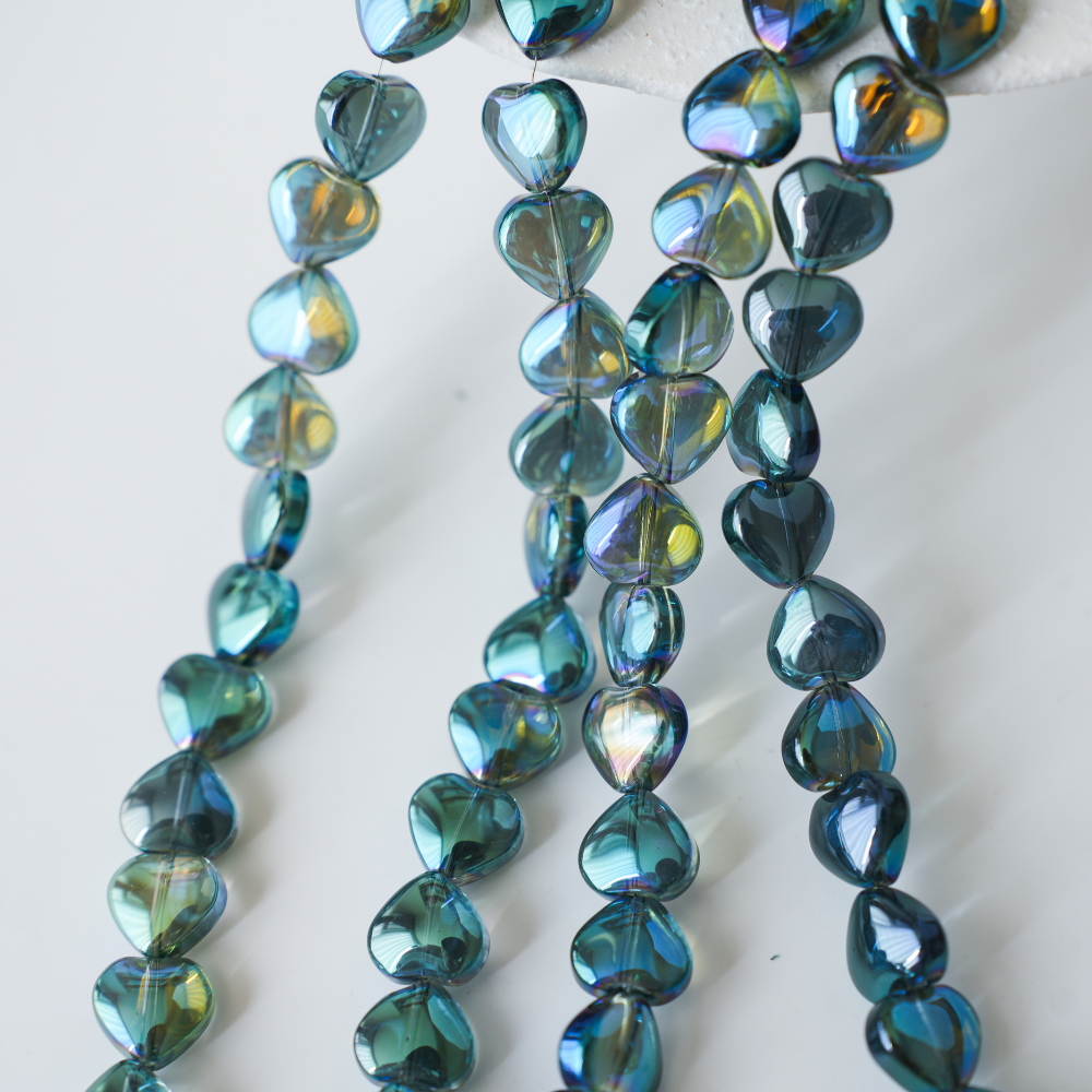 Zirkon,Hjerte Perler,10.4*10mm/92cm,Hel Streng - Påfugleblå