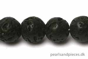 Lavasten, rund, blank, sort, 10 mm, 1 streng