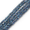 Glasperler, rondel facetslebne, blå med changerende spil, 2,3x1,7 mm, 1 streng
