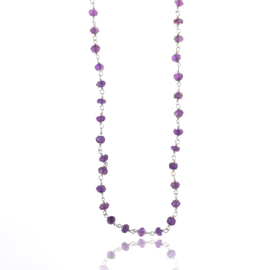 Håndlavet halskæde med amethyst, 120 cm, sølv