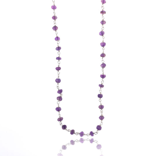 Håndlavet halskæde med amethyst, 120 cm, sølv