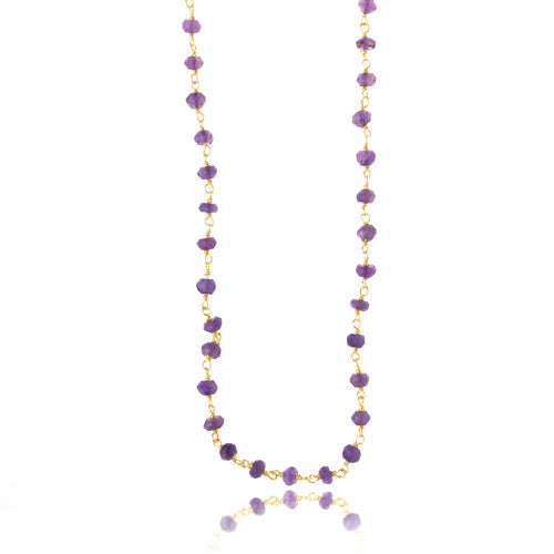 Håndlavet halskæde med amethyst, 120 cm, forgyldt sølv
