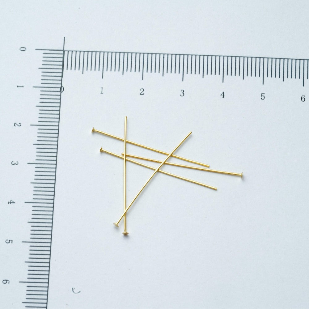 30mm guldfarvede perlestave med fladt hovede, Sølvbelagt, 18kt guldbelagte,4 stk