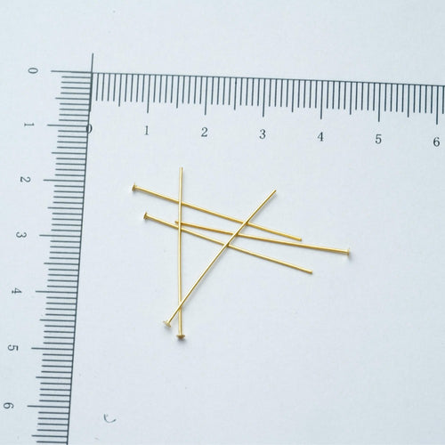 30mm guldfarvede perlestave med fladt hovede, Sølvbelagt, 18kt guldbelagte,4 stk