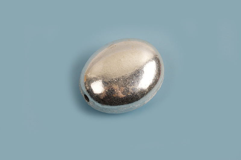 Perle, oval buttet, ca. 16x12 mm, 830s, 1 stk.